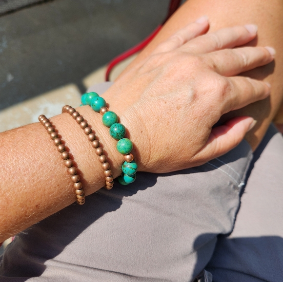 Bohemian Copper beaded stretch healing bracelet. Sizes 6.5 -7.5 - Picture 9 of 13